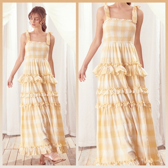 🌴 Storia Sunny Days" Beautiful Tiered Ruffled Smocked Bodice Lined Maxi Dress - Picture 5 of 16